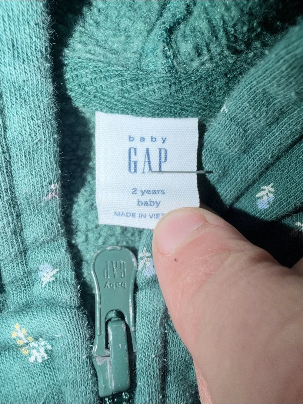 GAP Green Hooded Zip Sweatshirt with Pink Logo